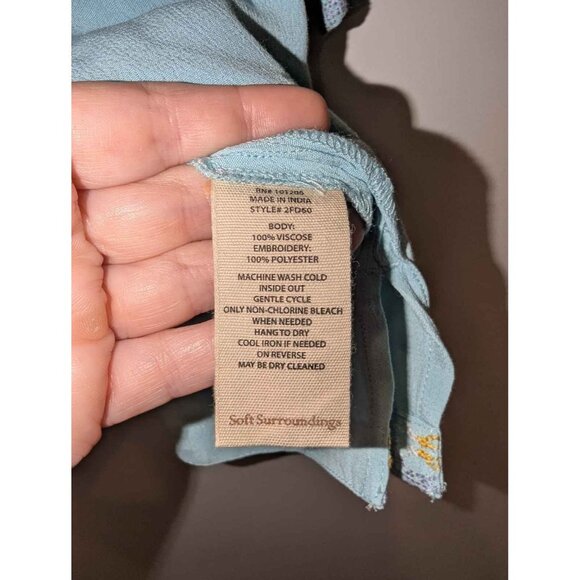 Soft Surroundings Women's Blue Embroidered 3/4 Sleeve V-Neck Tunic Top - Picture 9 of 15